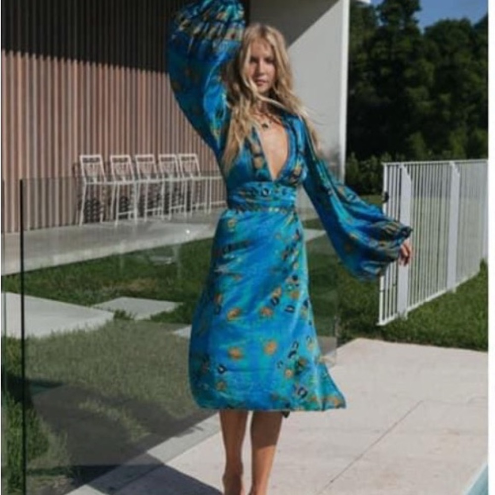 NWT Chasing Unicorns Birds of Paradise Midi Dress Size L